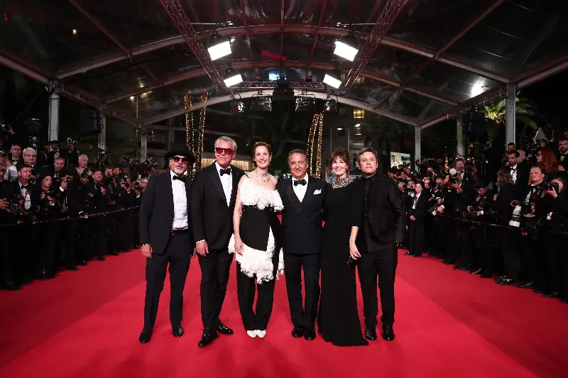 Director Andy Garcia, producers Paul Soriano and Jai Stefan and cast members Vicky Krieps, Rosemarie DeWitt and Danny Huston pose on the red carpet during arrivals for the screening of the film Diamond at the 79th Cannes Film Festival, May 19, 2026. REUTERS/Gonzalo Fuentes
