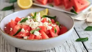 Refreshing Watermelon Feta Salad with Cooling Ingredients and Balanced Flavour for Easy Summer Weight Management Meals