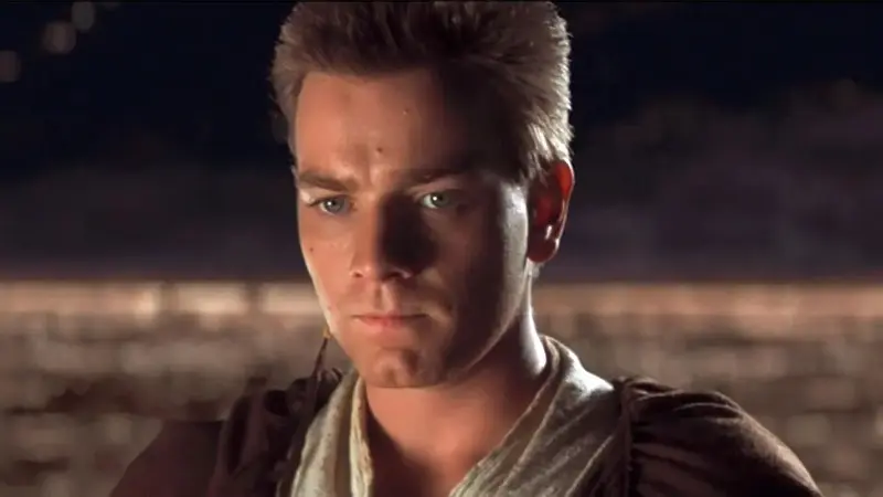 A close up of Ewan McGregor as Obi-Wan in Star Wars: Episode 1 - The Phantom Menace