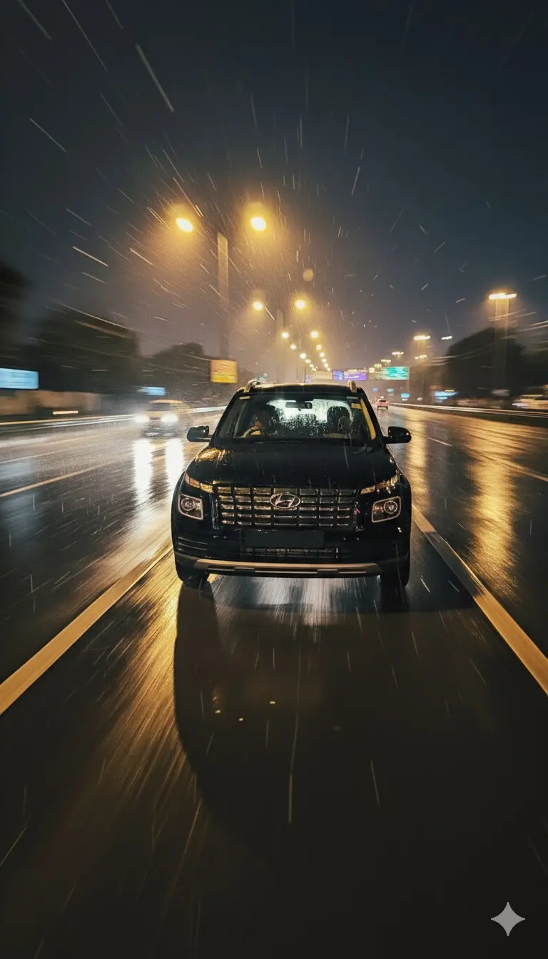 AI-generated long exposure shot of my car created using Gemini Nano Banana.