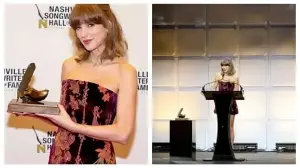 Taylor Swift serves romantic glam in floral mini dress at Nashville Hall of Fame induction