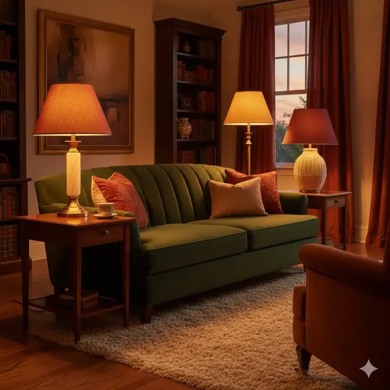 Warm lighting creates the mood of the room. 