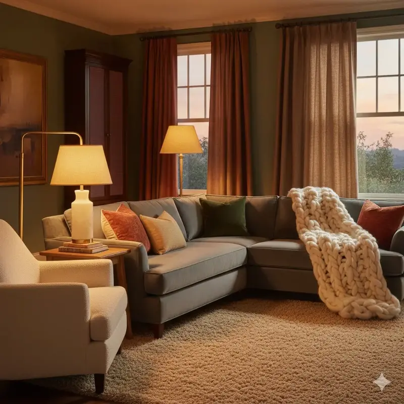 Add chunky knit blankets to your couch. 