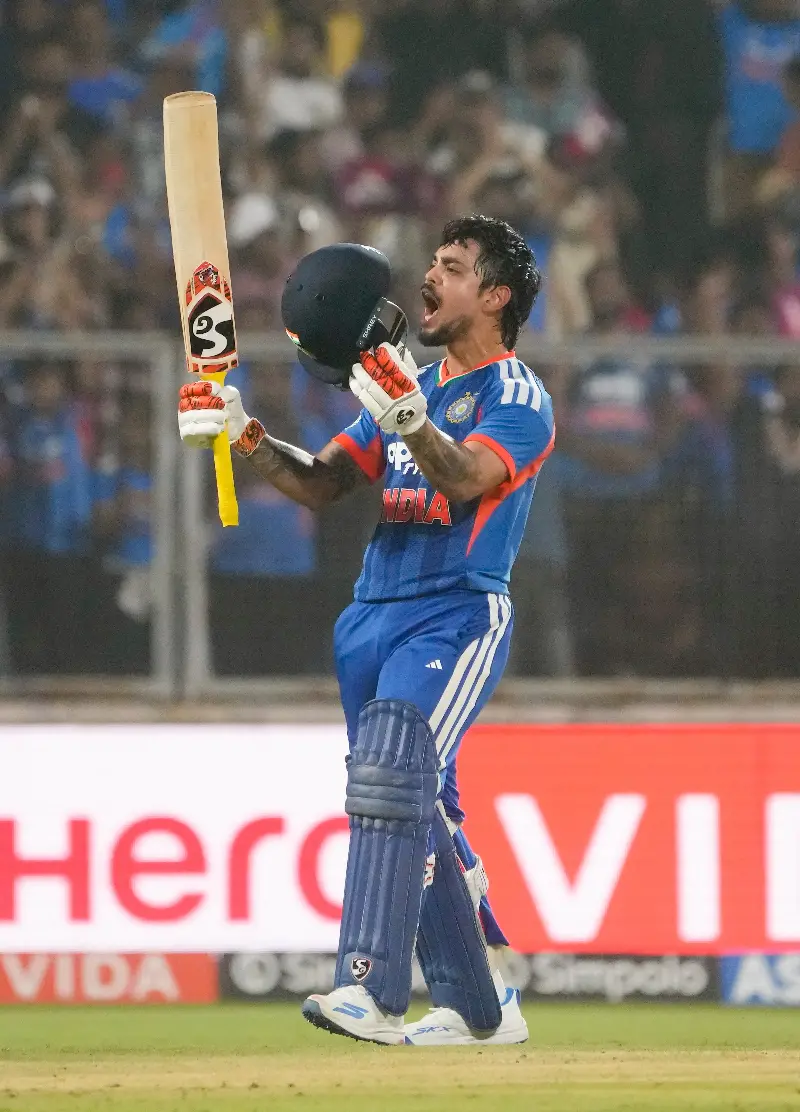 India's Ishan Kishan celebrates his maiden T20I century. India's Ishan Kishan celebrates his maiden T20I century.