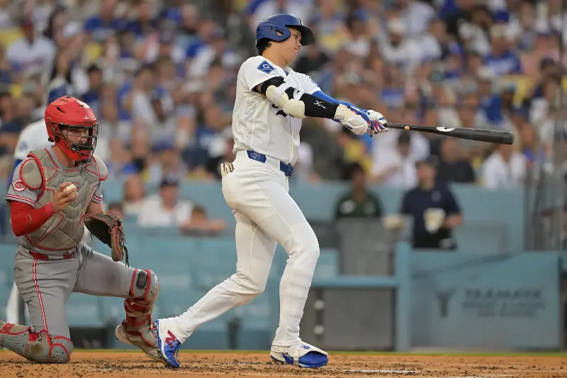 LOS ANGELES, CALIFORNIA - SEPTEMBER 7: Shohei Ohtani #17 of the Los Angeles Dodgers strikes out during the third inning against the Cincinnati Reds at Dodger Stadium on September 7, 2026 in Los Angeles, California. (Photo by Jayne Kamin-Oncea/Getty Images)
