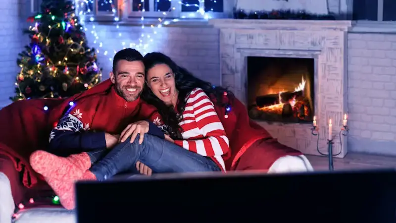 Couple watching TV at home