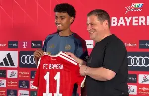 Bayern Munich unveils new signing Nathaniel Brown.