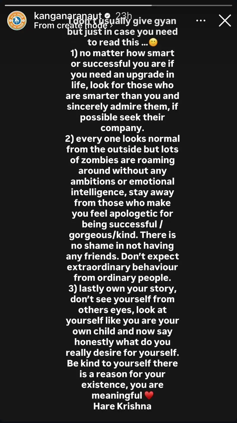 Kangana Ranaut via Instagram stories.