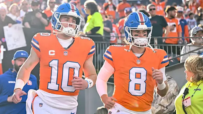 Denver Broncos QBs Bo Nix, Jarrett Stidham