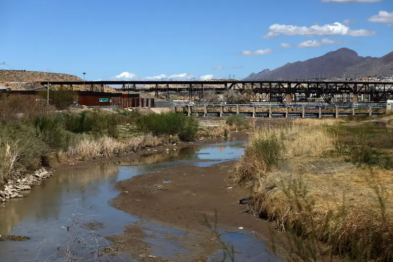 A view of the Rio Grande with a low flow in Ciudad Juarez, Mexico in March 2020.