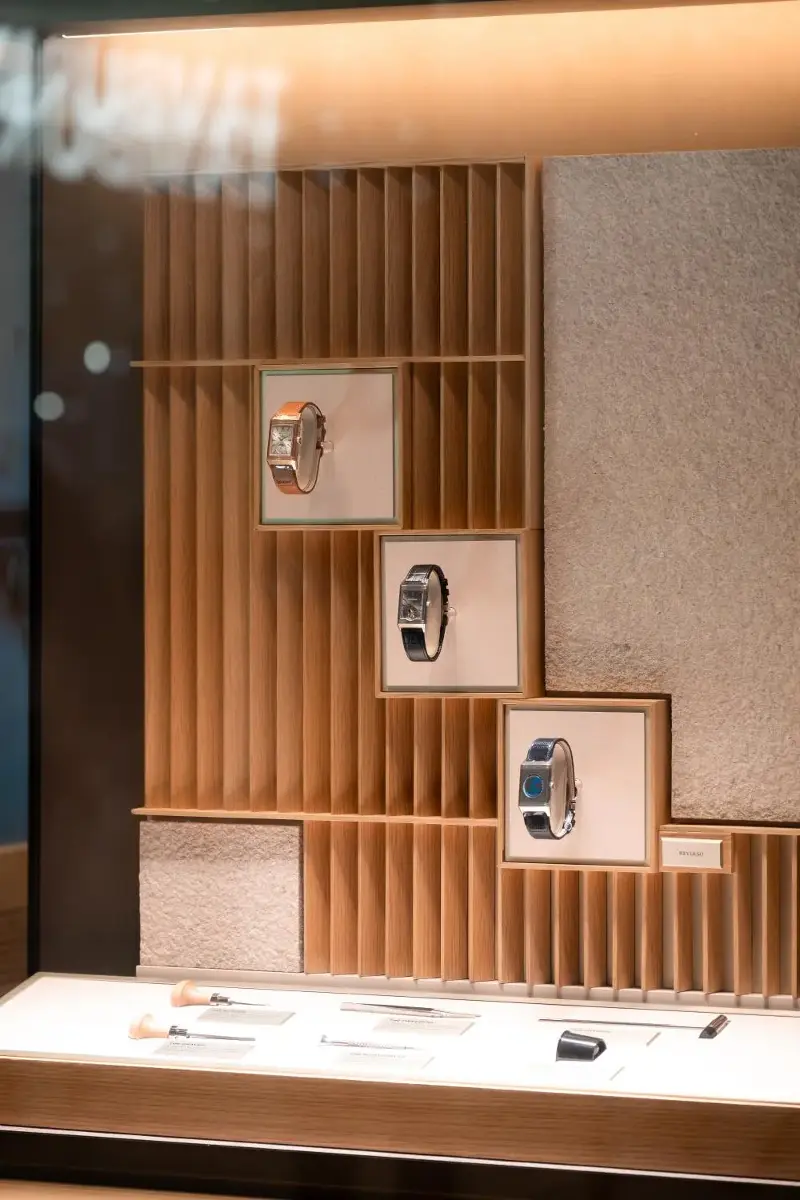 A display of Reverso timepieces. photo: