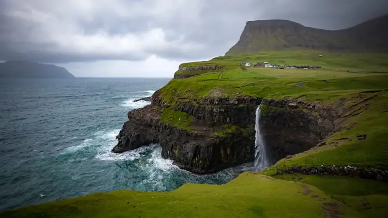 Múlafossur Waterfall in the Faroe Islands.