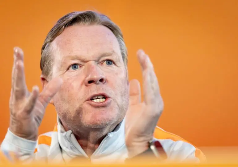 epa12998138 Ronald Koeman, head coach of the Dutch nationals soccer team announces the squad for the 2026 FIFA World Cup during a press conference in Zeist, Netherlands, 27 May 2026. EPA/KOEN VAN WEEL