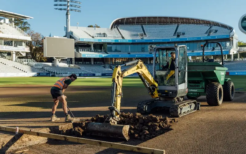 Groundsmen get to work on Lord’s Pitch 9