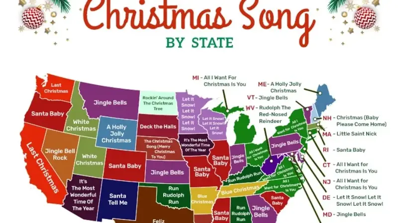 Most Popular Christmas Song by State infographic
