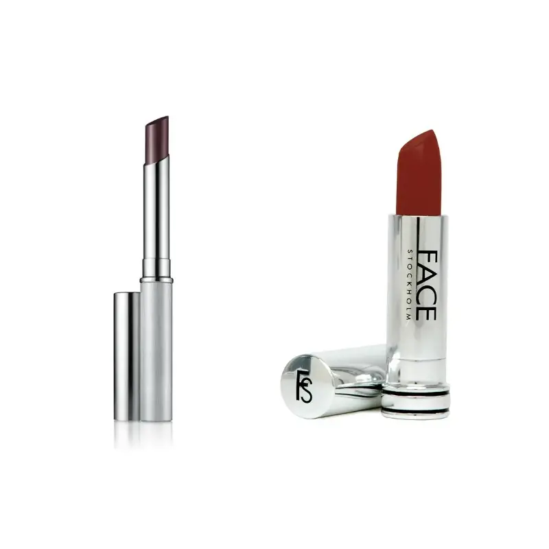 (Clinique Almost Lipstick in shade Black Honey; Face Stockholm lipstick in shade Cranberry Veil)