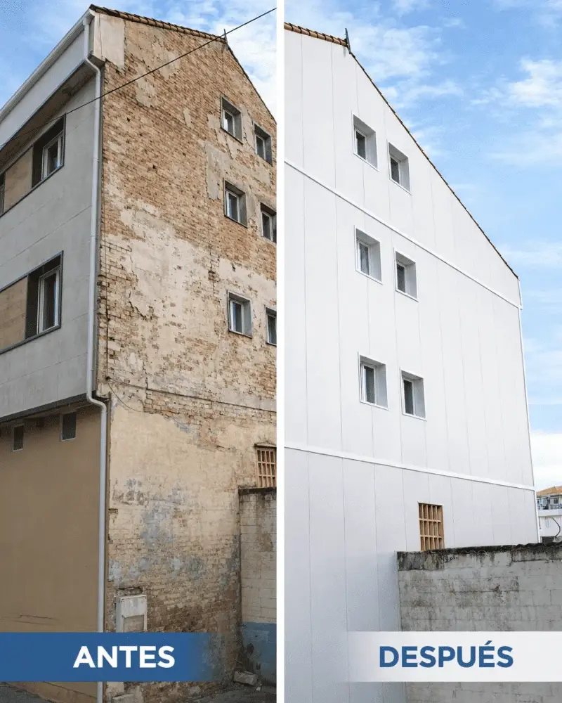 rehabilitación de fachada con panel sandwich