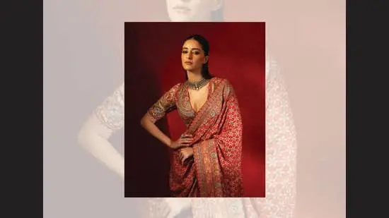 Ananya Panday wore a kashida sari designed by Tahiliani.