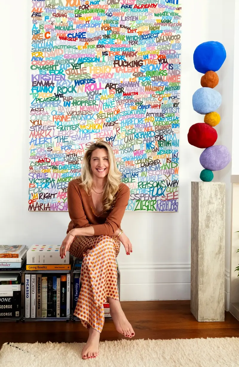 Gagosian director Georgina Cohen wears Dries Van Noten in front of a work by British artist Annie Morris - Mary McCartney