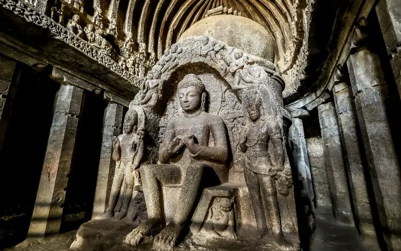 A Buddha sculpture at Vishvakarma Cave, or Cave 10, at Ellora - Getty