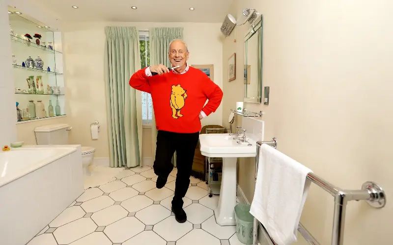 Brandreth brushes his teeth while standing on one leg to improve his balance - Clara Molden for The Telegraph