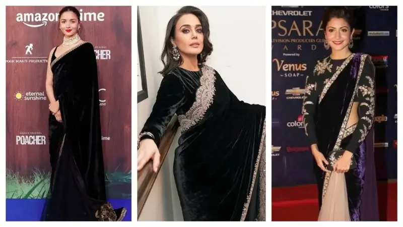 Alia Bhatt, Preity Zinta, and Anushka Sharma stun in gorgeous velvet sarees. The dense texture is insulating against the cold air. 