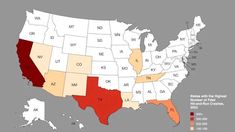Map shows the 10 states with the most fatal hit-and-run accidents in 2023