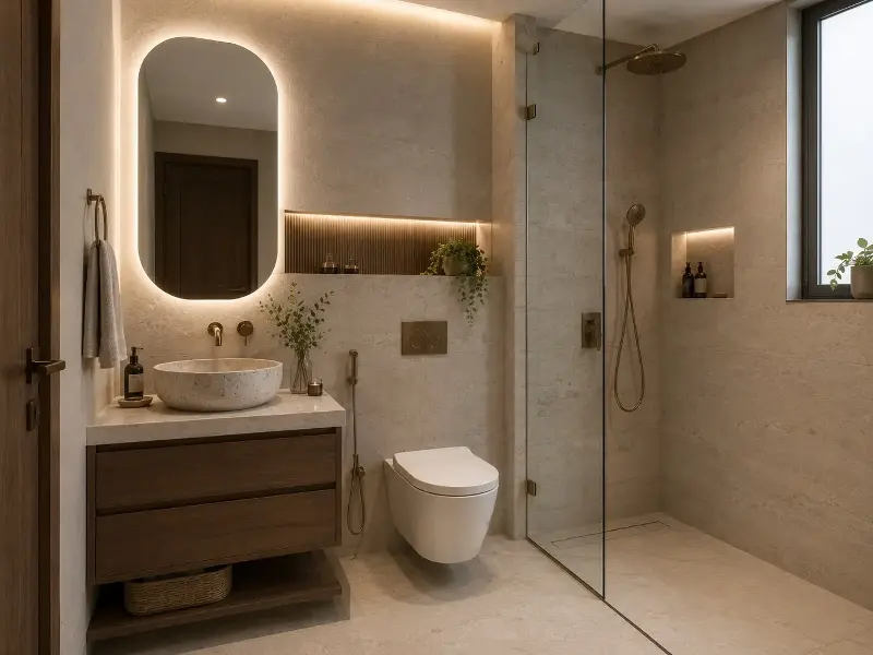 From layered lighting to natural stone, the bathroom looks luxurious when you plan it well. 