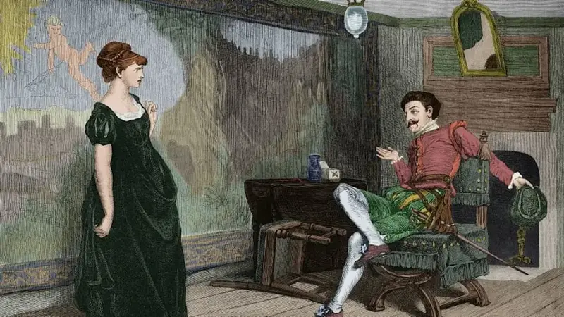 Scene from Taming of the shrew, engraving