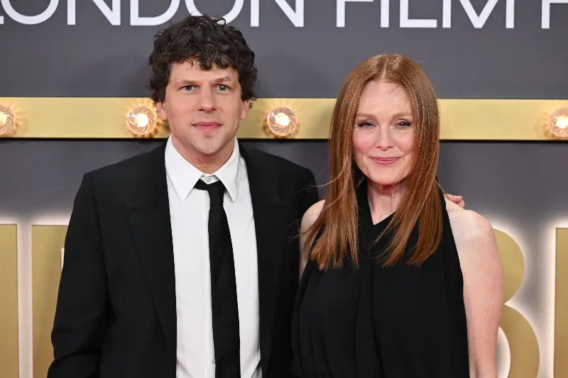 Jesse Eisenberg and Julianne Moore attend the premiere of The Debut at London Film Festival on Sunday, 18 October. (Doug Peters/the Press Association)