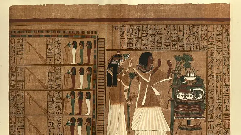 Ancient Egyptian papyrus, Mythology, History Egpyt, Art, Ani and his wife, Hall and four rudders of heaven, Gods