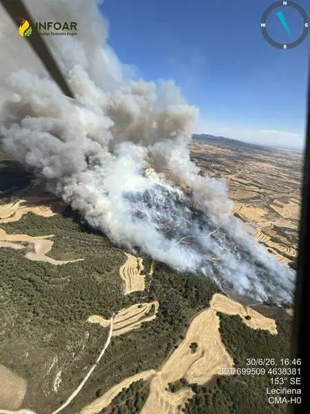El Gobierno de Aragón activa a la UME para hacer frente al incendio de Leciñena (Zaragoza)