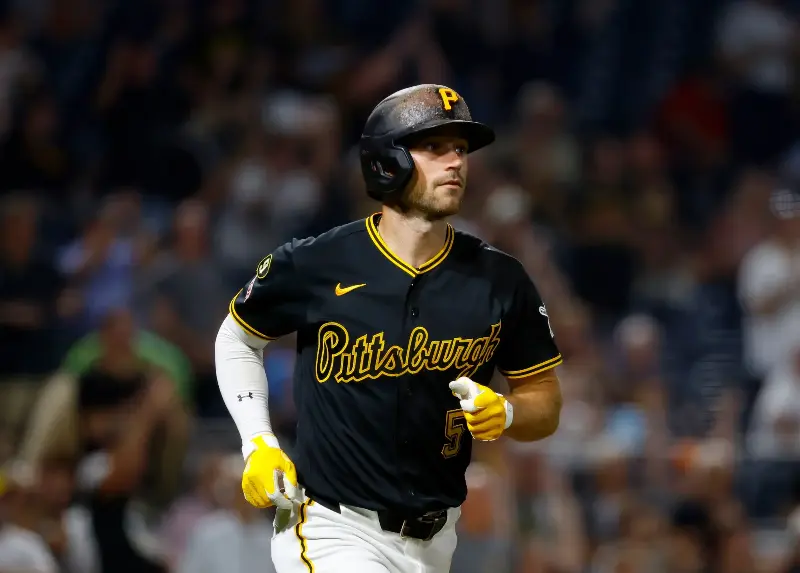 PITTSBURGH, PA - SEPTEMBER 16:  Brandon Lowe #5 of the Pittsburgh Pirates rounds the bases on his two-run home run in the fifth inning against the Milwaukee Brewers at PNC Park on September 16, 2026 in Pittsburgh, Pennsylvania.  (Photo by Justin K. Aller/Getty Images)
