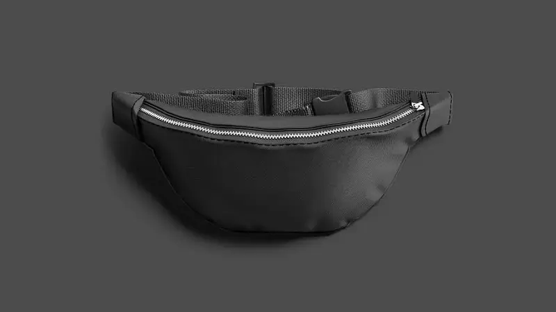 Blank black waist bag mockup lying, dark background