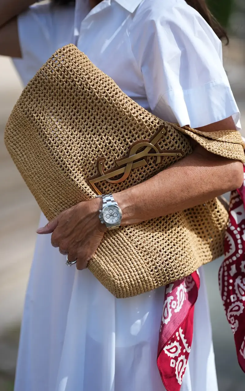 Yves Saint Laurent’s ‘Icare’ raffia tote is a popular maxi-sized choice - Moritz Scholz