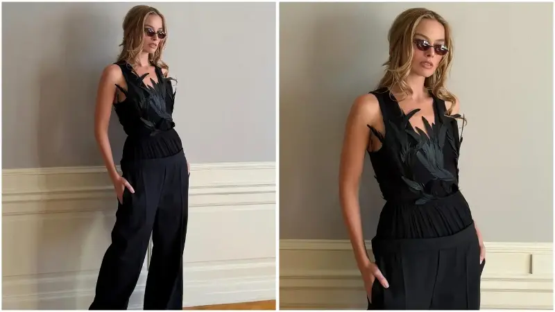 The formal pants add structure to the whimsical look!