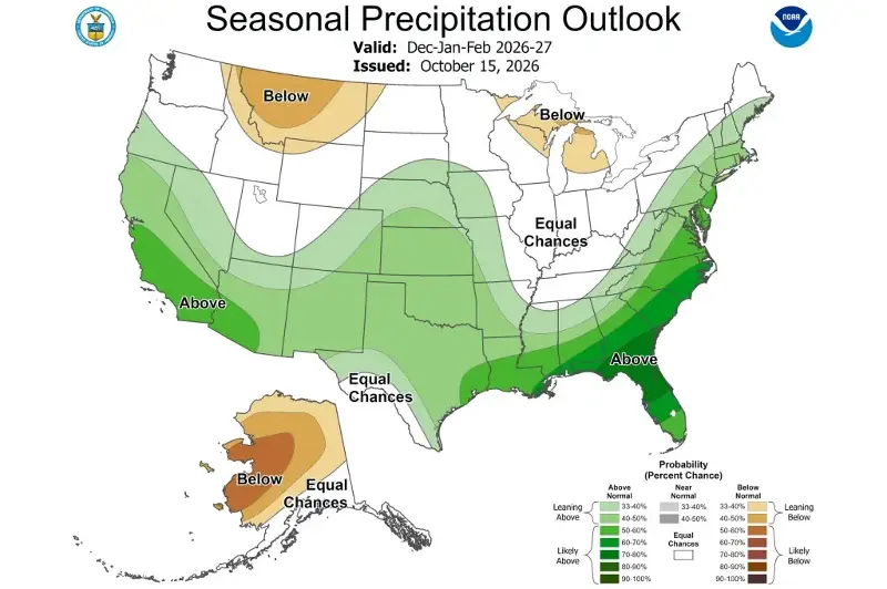 The CPC’s precipitation outlook for December-January.