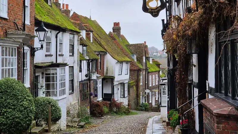 Idyllic street in Rye, United Kingdom, England, during winter