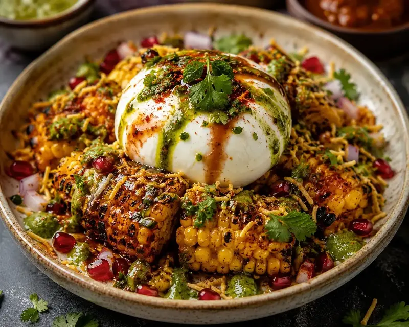 Tandoori bhutta and burrata chaat recipe.