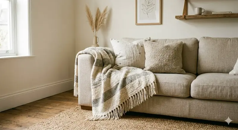 Layer your sofa with throws and rugs. 