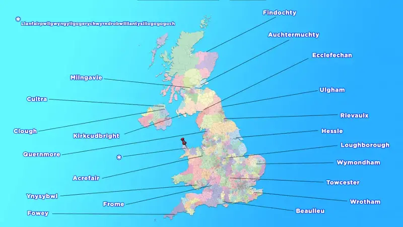 Map of commonly mispronounced place names in the UK