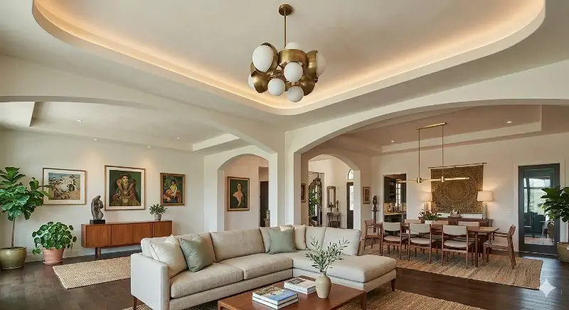 Layered ceilings go well with maximalist styles. 
