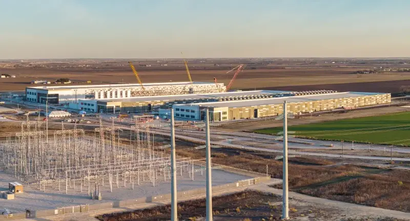 An aerial image of a data center being built in North Austin, Texas in December 2025.