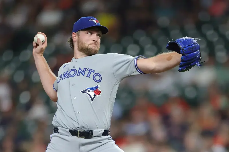 Trey Yesavage #39 of the Toronto Blue Jays pitches during the first inning against the Houston Astros at Daikin Park on August 04, 2026 in Houston, Texas. (Photo by Alex Slitz/Getty Images)