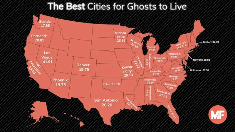 The Best Cities for Ghosts to Live map