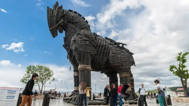 A facsimile of the Trojan Horse in the port city of Çanakkale, Turkey. 