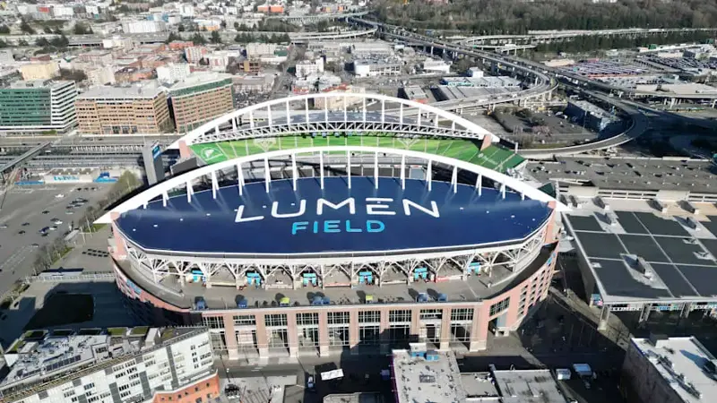 A general overall aerial view of Lumen Field. The stadium is the home of the Seattle Sounders FC and Seattle Seahawks