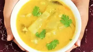 High-Protein Bottle Gourd Lentil Stew With Fresh Coriander: Low Calorie Weight Loss Soup For A Healthy Diet Meal