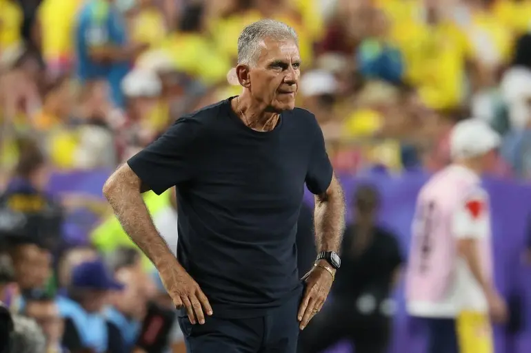 Ghana's Portuguese head coach Carlos Queiroz gestures during the 2026 World Cup round of 32 football match between Colombia and Ghana at the Kansas City Stadium in Kansas City on July 3, 2026.