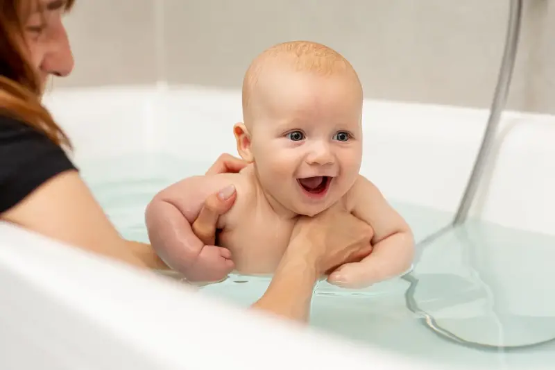 Giving babies baths in lukewarm water instead of hot water helps protect their delicate skin!